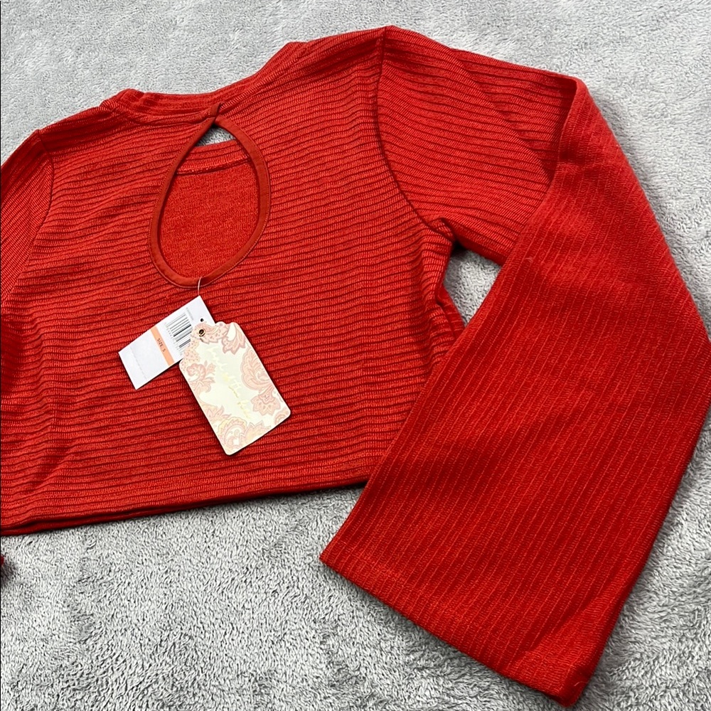 NEW‎ Band of Gypsies S Women's Rust Red Women's Smocked Crop Wide Sleeve Top